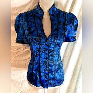 Vintage Y2K Arden B Blue, Black Silk Blend Corset Top, Size S